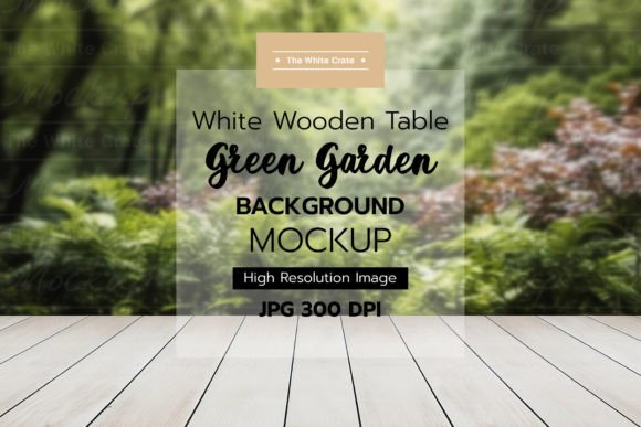Download Wood Table with Garden Background Mockup - Background Collection