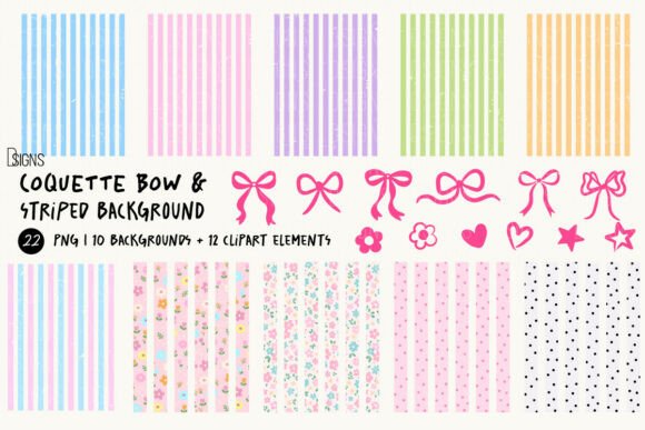 Download Coquette Bow &amp; Striped Background Bundle - Background Collection