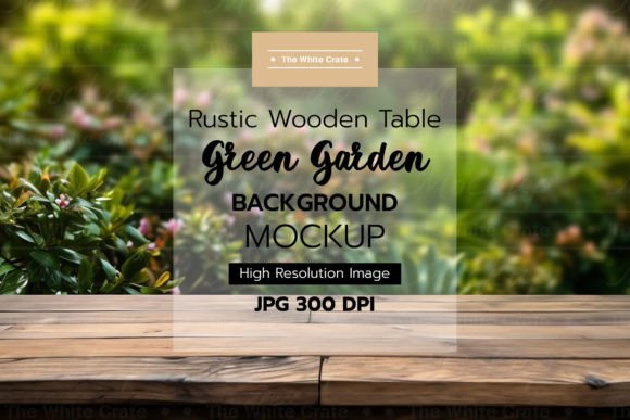 Download Wood Table with Garden Background Mockup - Background Collection